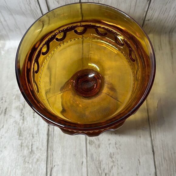 Indiana Glass Kings Crown Thumbprint Pedestal Compote Candy Dish Iridescent Gold - Picture 2 of 6